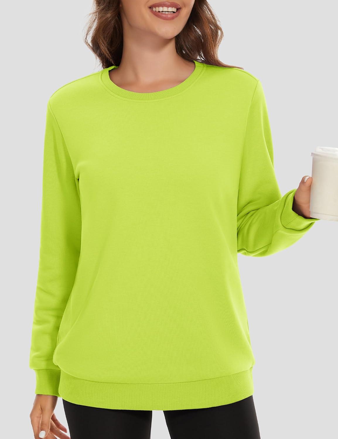 imageMAGCOMSEN Womens Fleece Lined Sweatshirt Crewneck Cotton Pullover Fall Winter Casual Long Sleeve Warm Soft TopsYellow Green