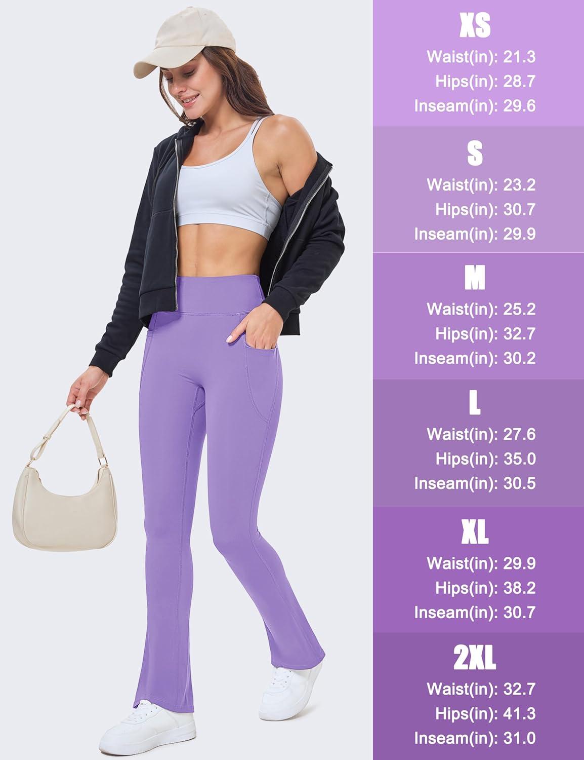 imageMAGCOMSEN Womens High Waisted Flare Leggings Tummy Control Yoga Pants with Pockets Mini Flared Bootcut Workout CasualLight Purple