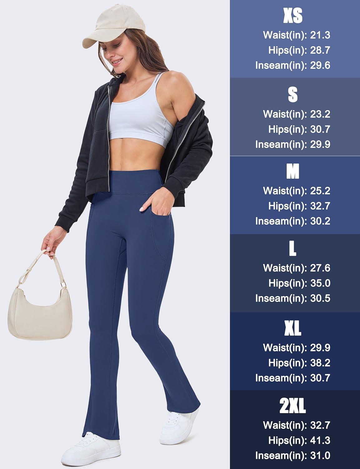 imageMAGCOMSEN Womens High Waisted Flare Leggings Tummy Control Yoga Pants with Pockets Mini Flared Bootcut Workout CasualSky Blue