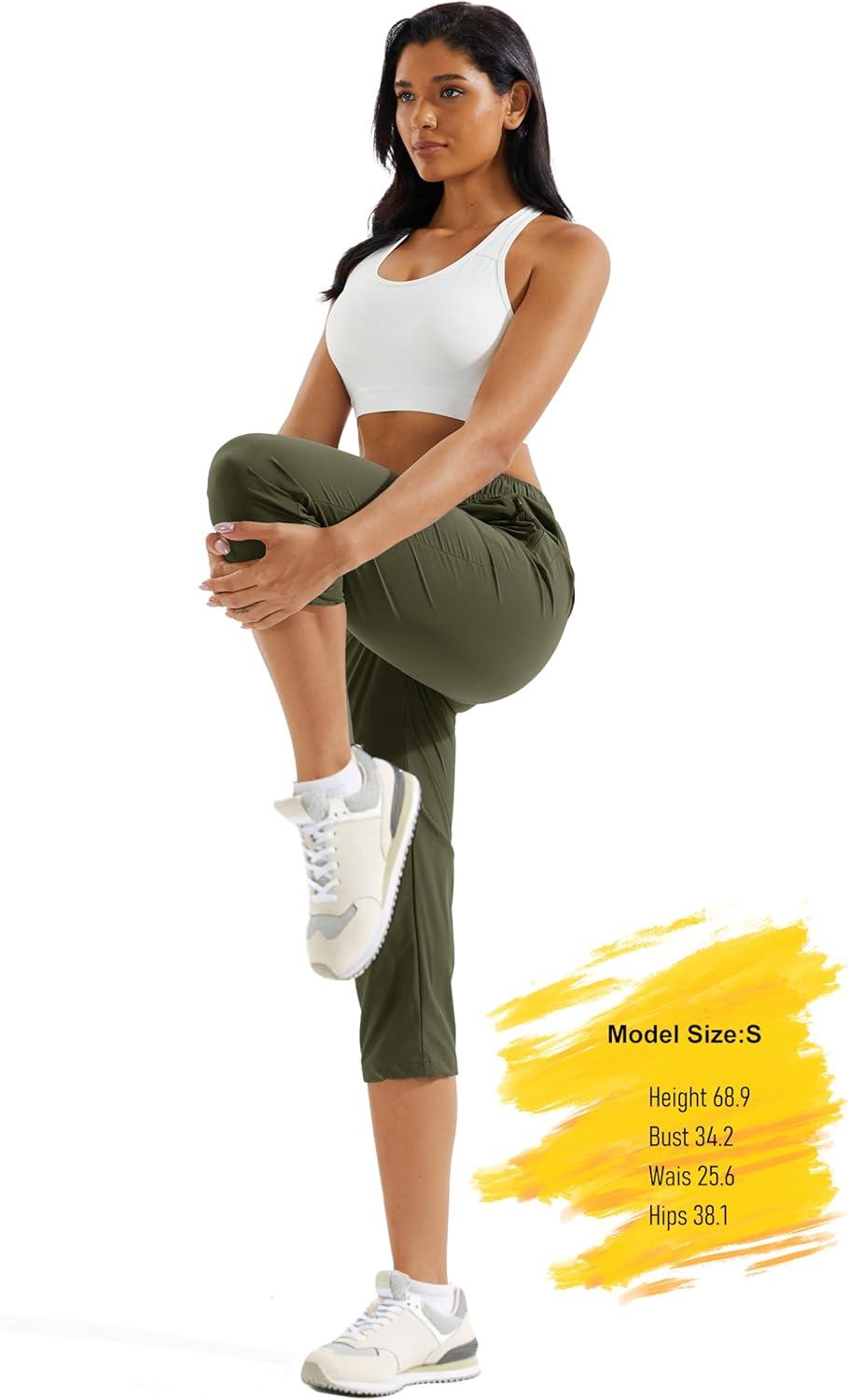 imageMAGCOMSEN Womens Hiking Capris Pants UPF 50 Lightweight Quick Dry Workout Travel Summer Casual Pants Zipper PocketsGreen