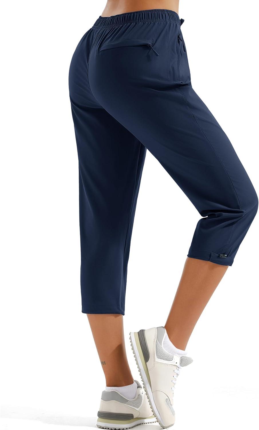 imageMAGCOMSEN Womens Hiking Capris Pants UPF 50 Lightweight Quick Dry Workout Travel Summer Casual Pants Zipper PocketsNavy Blue