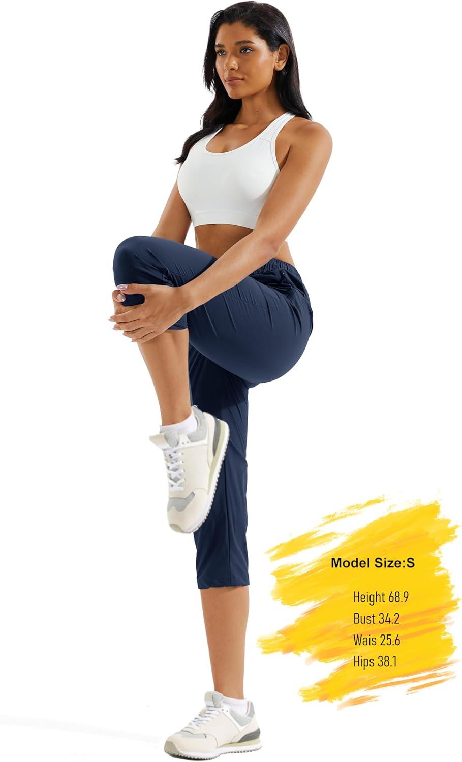 imageMAGCOMSEN Womens Hiking Capris Pants UPF 50 Lightweight Quick Dry Workout Travel Summer Casual Pants Zipper PocketsNavy Blue