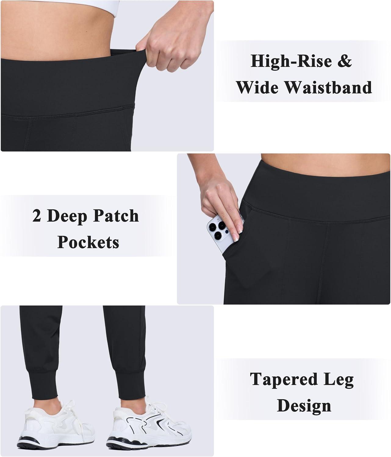 imageMAGCOMSEN Womens Joggers High Waisted Yoga Pants with Pockets Loose Leggings for Workout Athletic Lounge RunningBlack