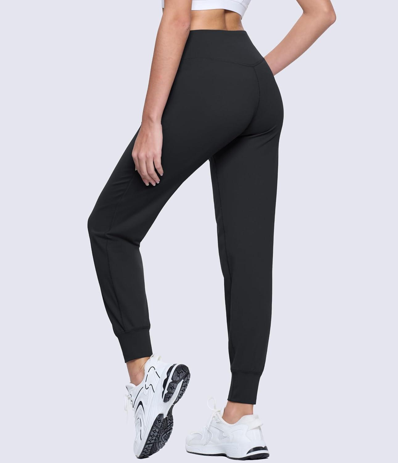 imageMAGCOMSEN Womens Joggers High Waisted Yoga Pants with Pockets Loose Leggings for Workout Athletic Lounge RunningBlack