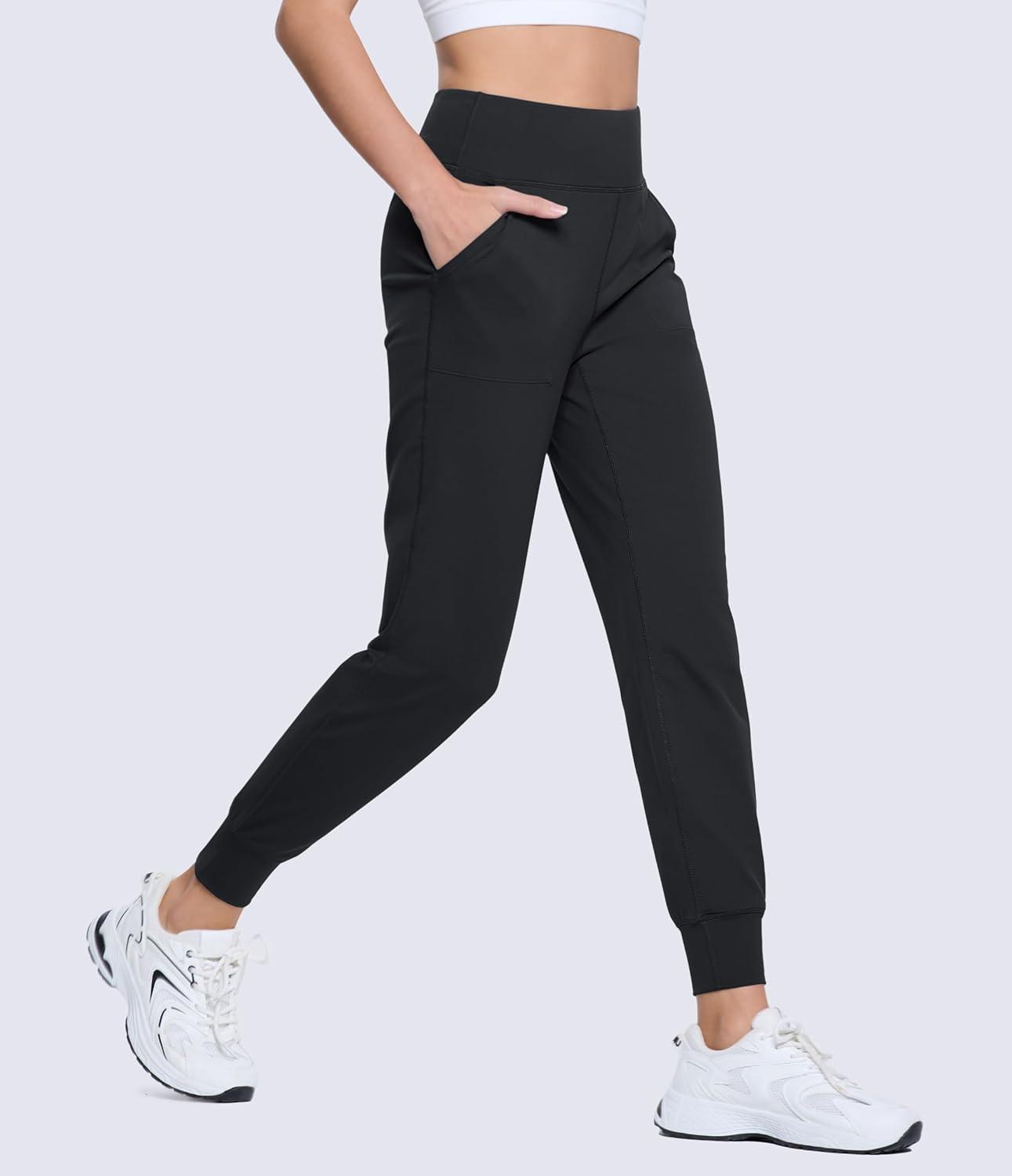 imageMAGCOMSEN Womens Joggers High Waisted Yoga Pants with Pockets Loose Leggings for Workout Athletic Lounge RunningBlack