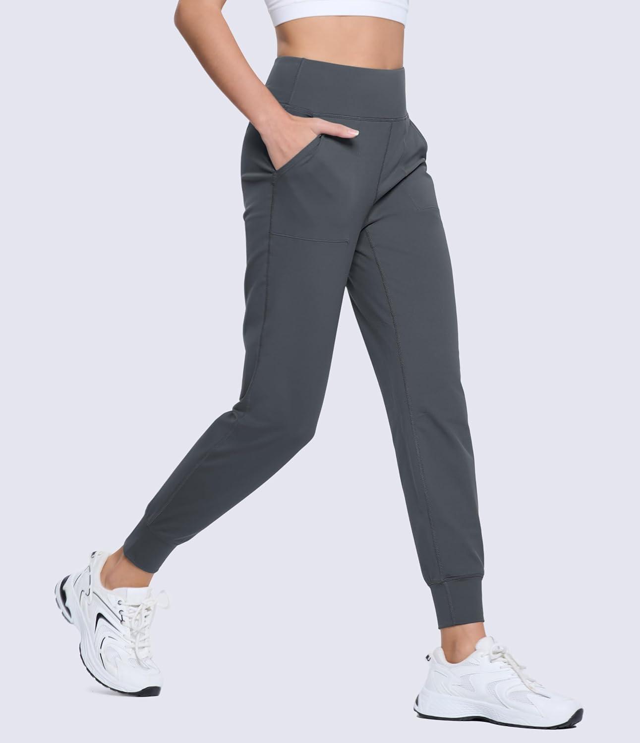 imageMAGCOMSEN Womens Joggers High Waisted Yoga Pants with Pockets Loose Leggings for Workout Athletic Lounge RunningDark Grey