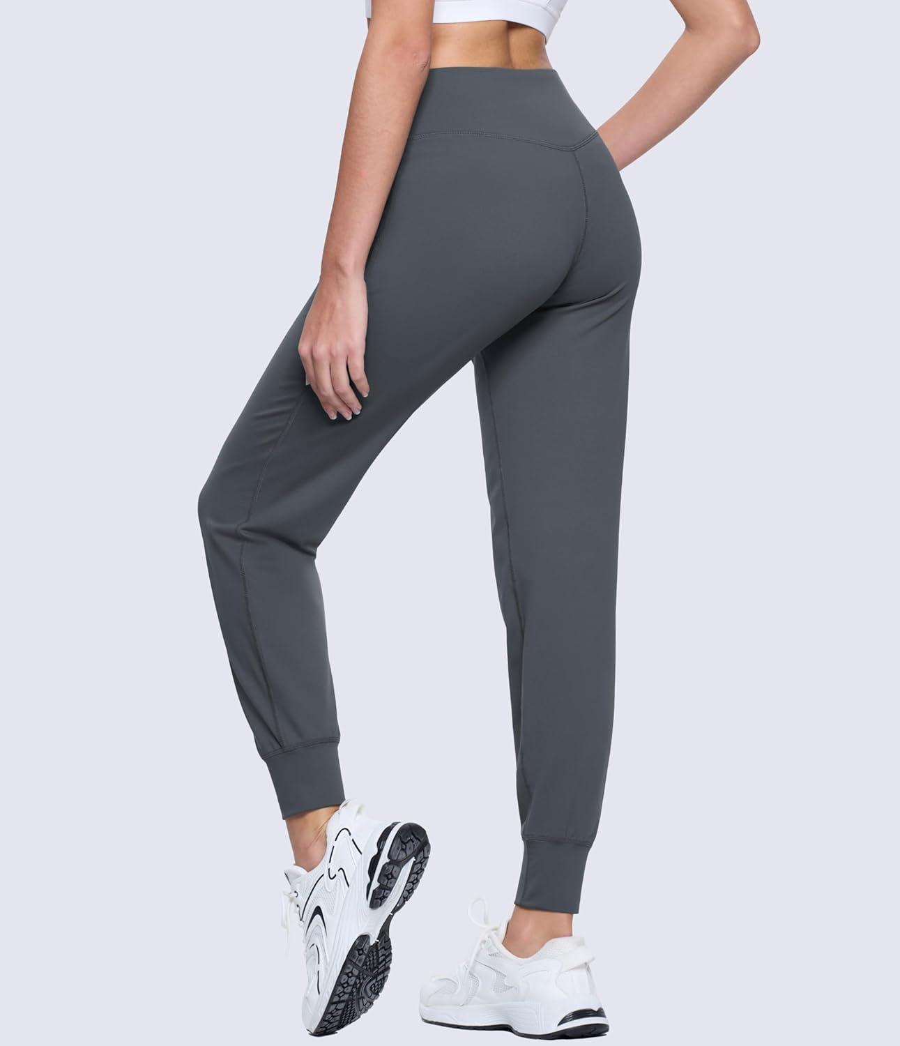 imageMAGCOMSEN Womens Joggers High Waisted Yoga Pants with Pockets Loose Leggings for Workout Athletic Lounge RunningDark Grey