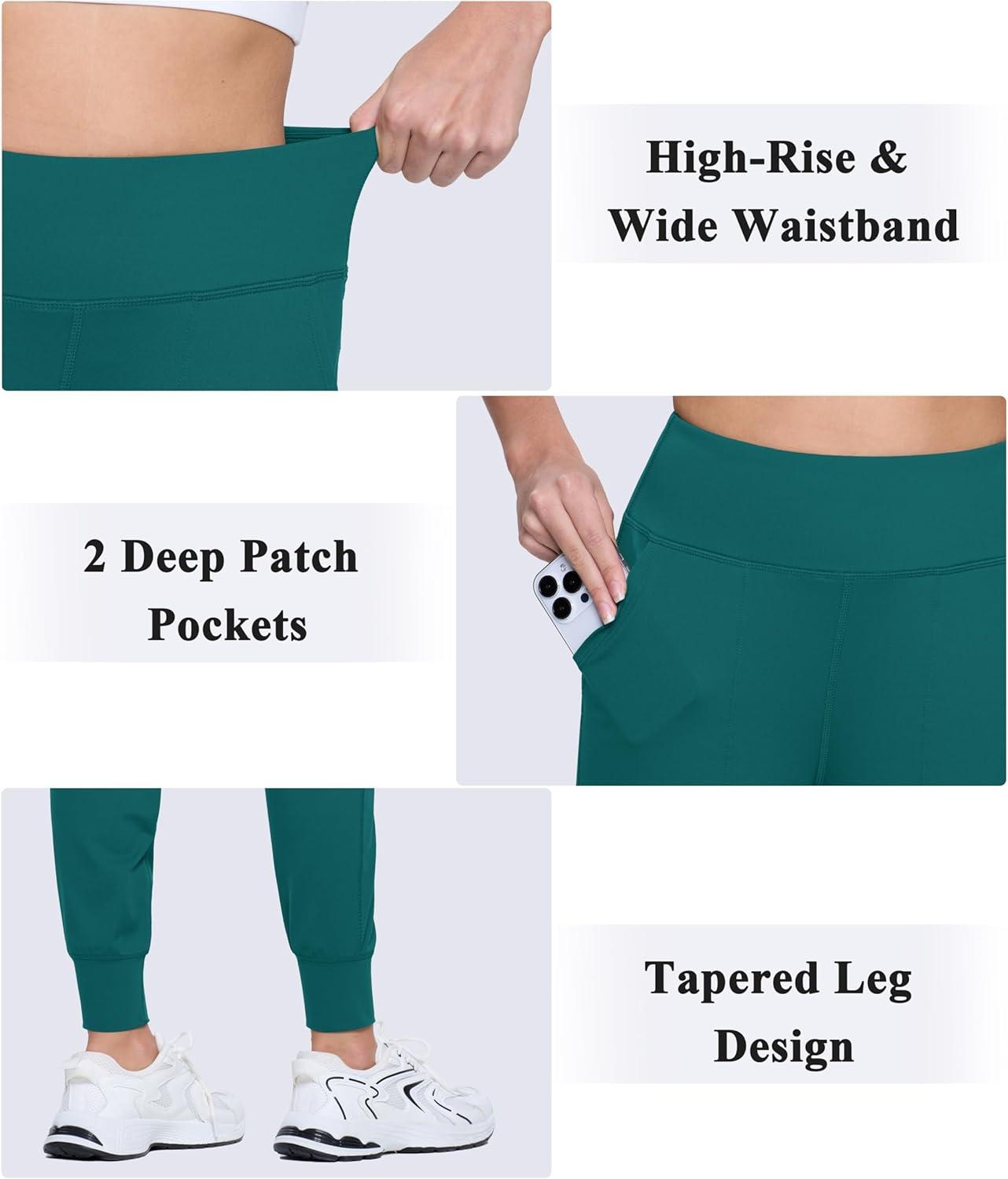 imageMAGCOMSEN Womens Joggers High Waisted Yoga Pants with Pockets Loose Leggings for Workout Athletic Lounge RunningEgreen