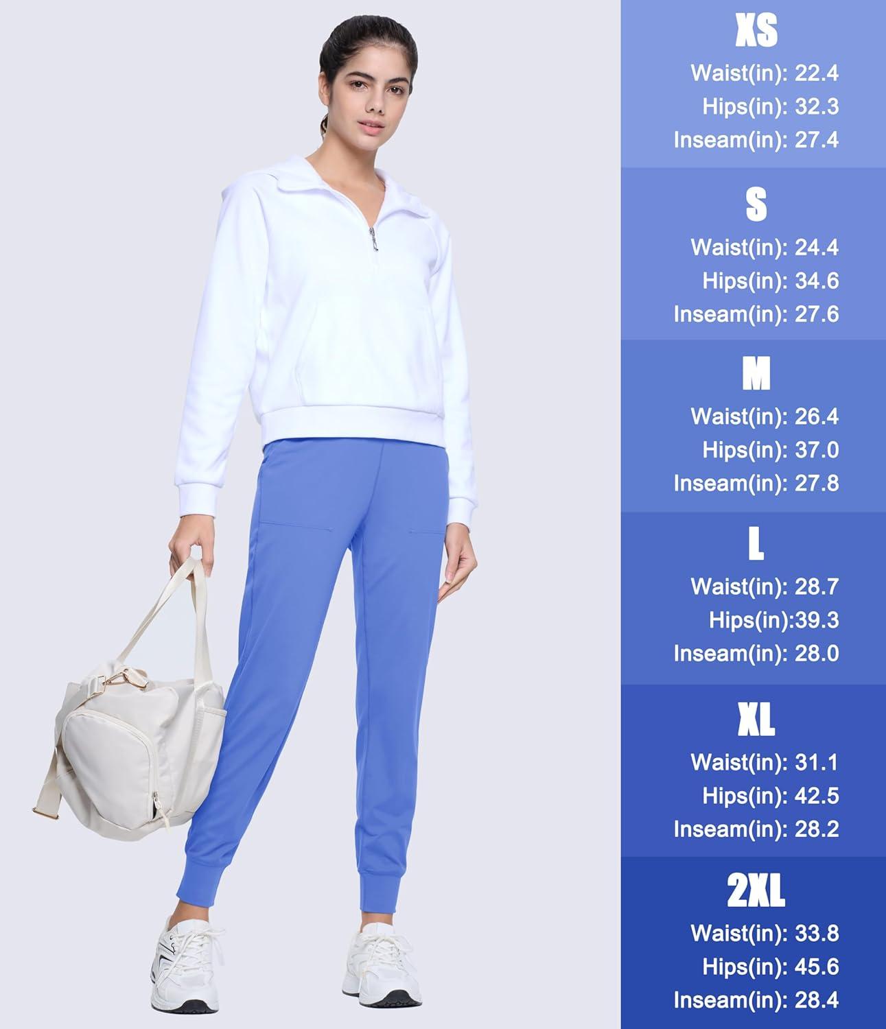 imageMAGCOMSEN Womens Joggers High Waisted Yoga Pants with Pockets Loose Leggings for Workout Athletic Lounge RunningLight Blue