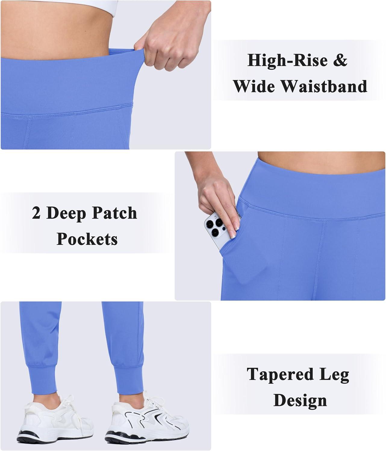 imageMAGCOMSEN Womens Joggers High Waisted Yoga Pants with Pockets Loose Leggings for Workout Athletic Lounge RunningLight Blue