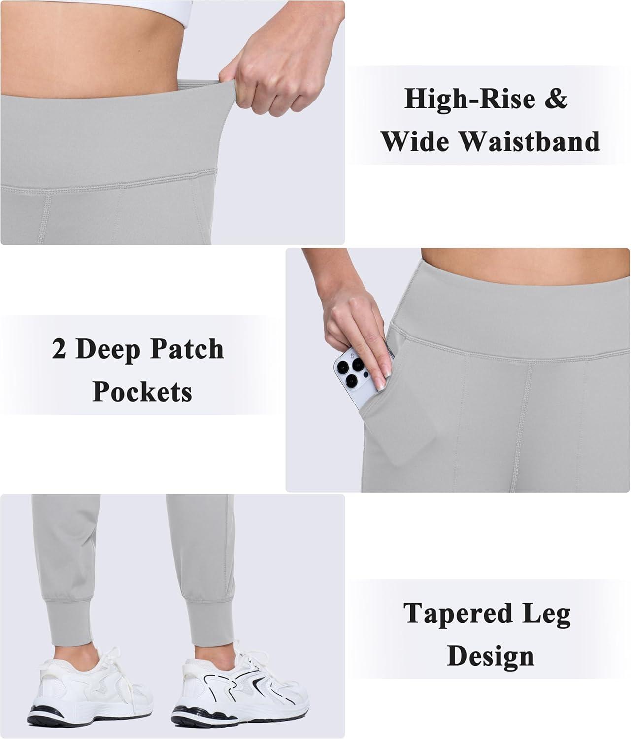 imageMAGCOMSEN Womens Joggers High Waisted Yoga Pants with Pockets Loose Leggings for Workout Athletic Lounge RunningLight Grey