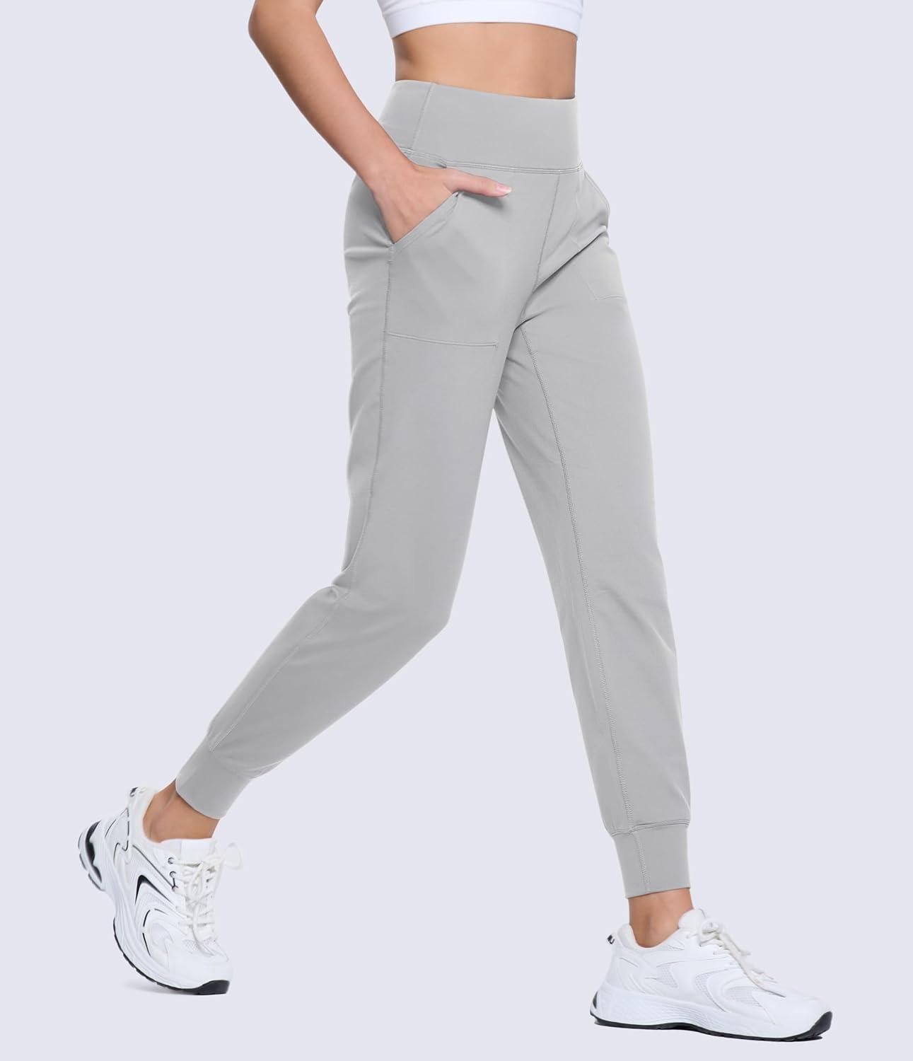 imageMAGCOMSEN Womens Joggers High Waisted Yoga Pants with Pockets Loose Leggings for Workout Athletic Lounge RunningLight Grey