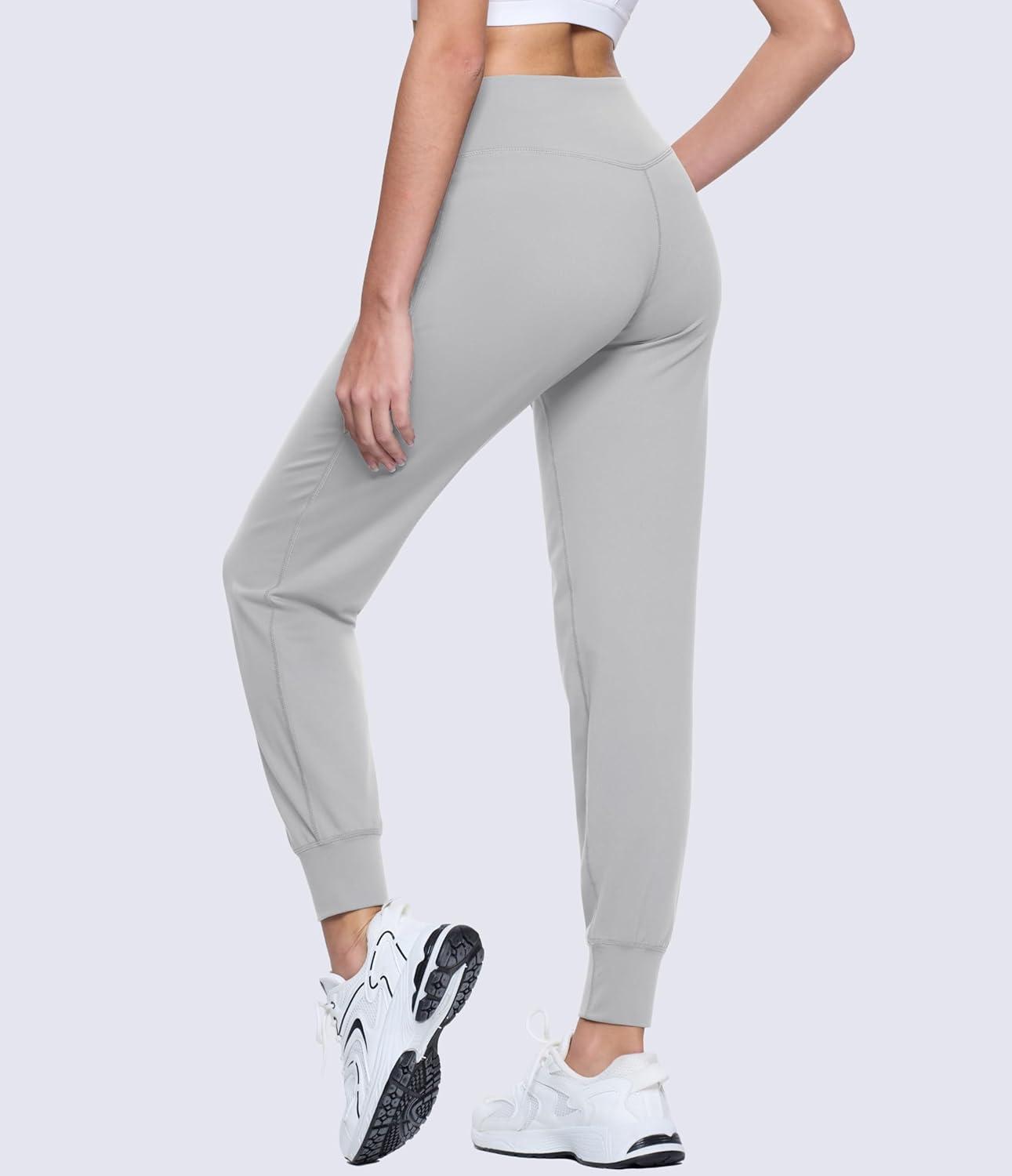 imageMAGCOMSEN Womens Joggers High Waisted Yoga Pants with Pockets Loose Leggings for Workout Athletic Lounge RunningLight Grey