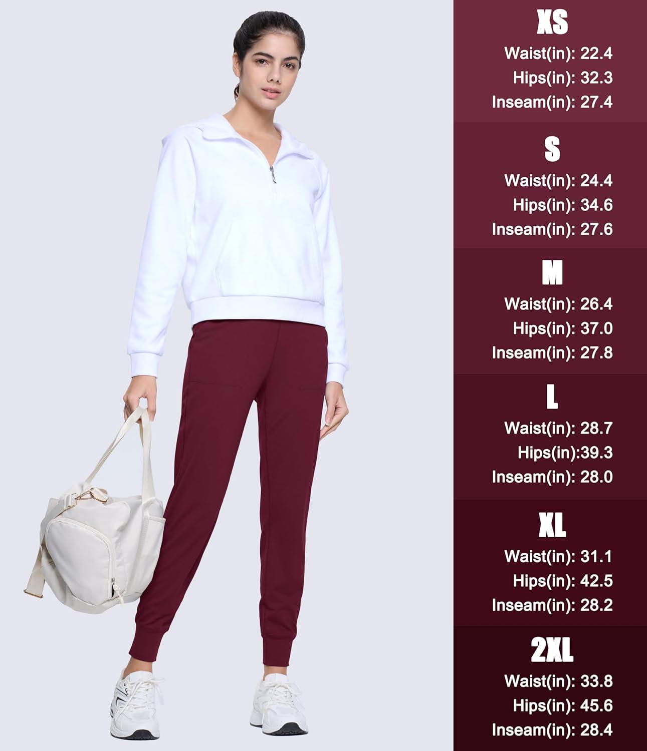 imageMAGCOMSEN Womens Joggers High Waisted Yoga Pants with Pockets Loose Leggings for Workout Athletic Lounge RunningWine Red