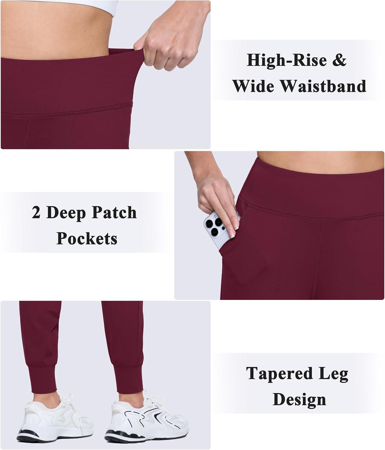 imageMAGCOMSEN Womens Joggers High Waisted Yoga Pants with Pockets Loose Leggings for Workout Athletic Lounge RunningWine Red