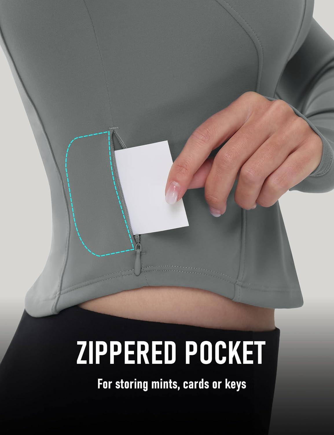 imageMAGCOMSEN Womens Lightweight Athletic Jacket Cropped Zip Up Workout Jackets Long Sleeve Yoga Tops Slim Fit Running GymGrey