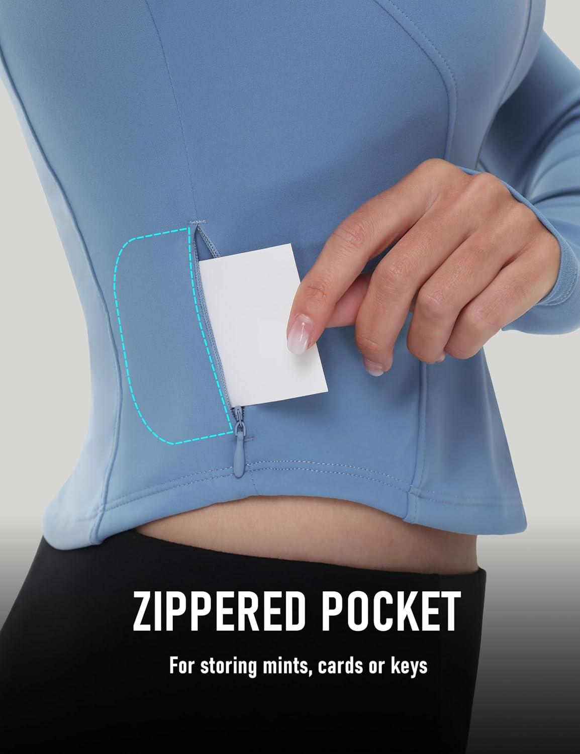 imageMAGCOMSEN Womens Lightweight Athletic Jacket Cropped Zip Up Workout Jackets Long Sleeve Yoga Tops Slim Fit Running GymHaze Blue