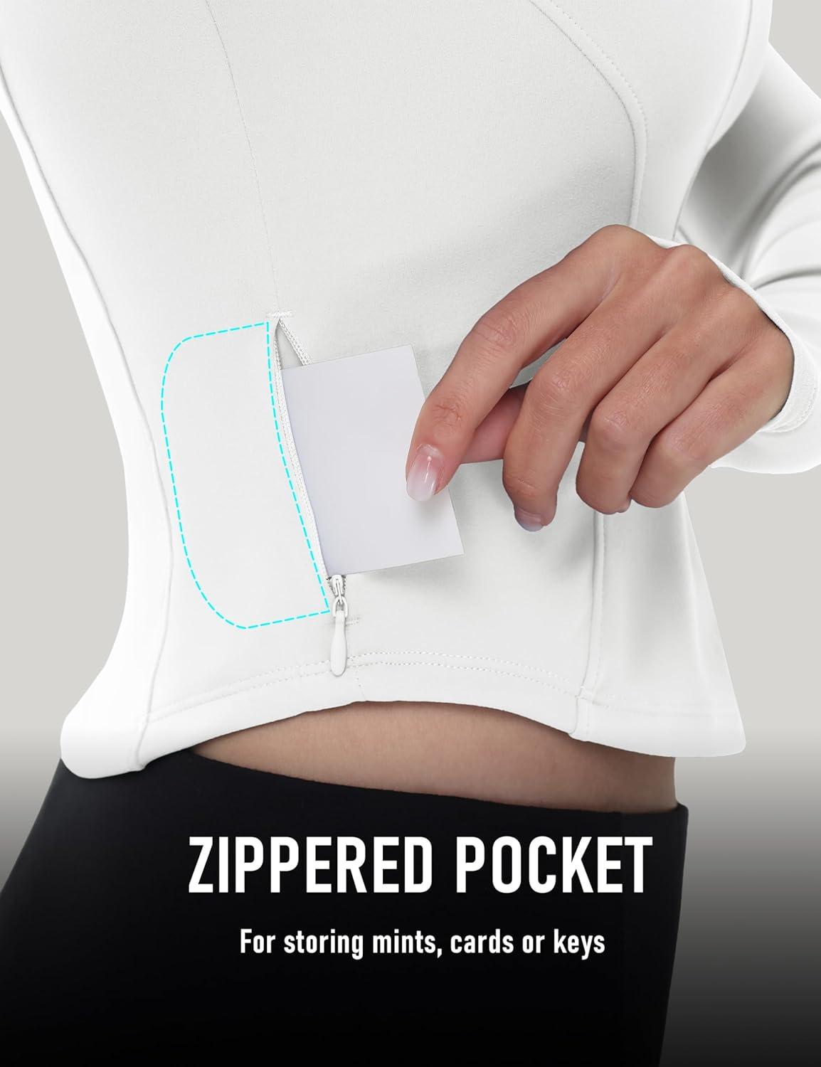 imageMAGCOMSEN Womens Lightweight Athletic Jacket Cropped Zip Up Workout Jackets Long Sleeve Yoga Tops Slim Fit Running GymWhite