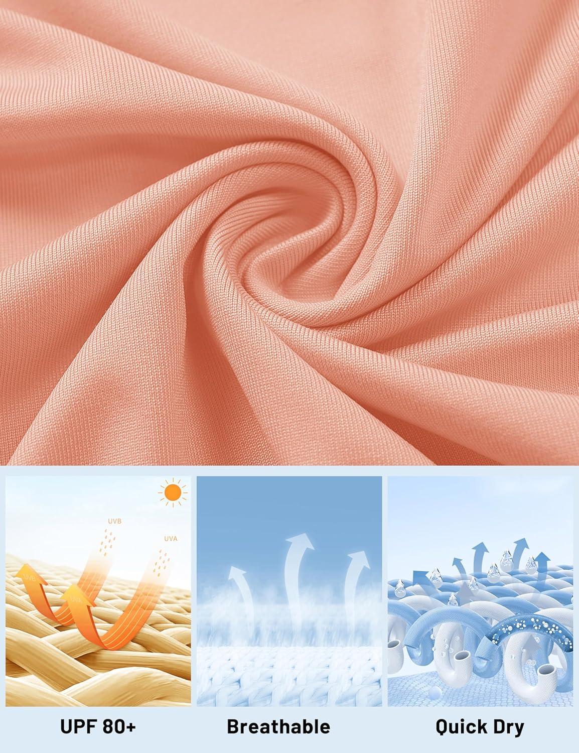 imageMAGCOMSEN Womens Long Sleeve Shirts UPF 80 Quick Dry Athletic Workout Tee Shirts with Thumb Holes Rash Guard Swim TopsApricot