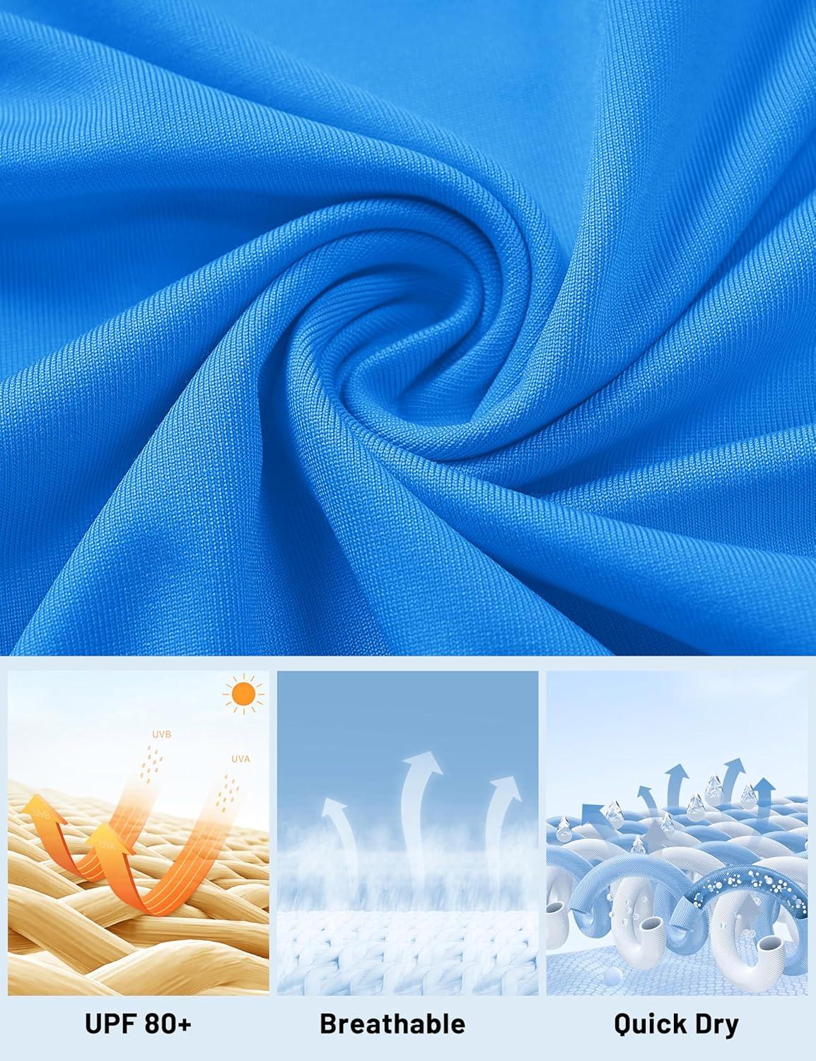 imageMAGCOMSEN Womens Long Sleeve Shirts UPF 80 Quick Dry Athletic Workout Tee Shirts with Thumb Holes Rash Guard Swim TopsAzure