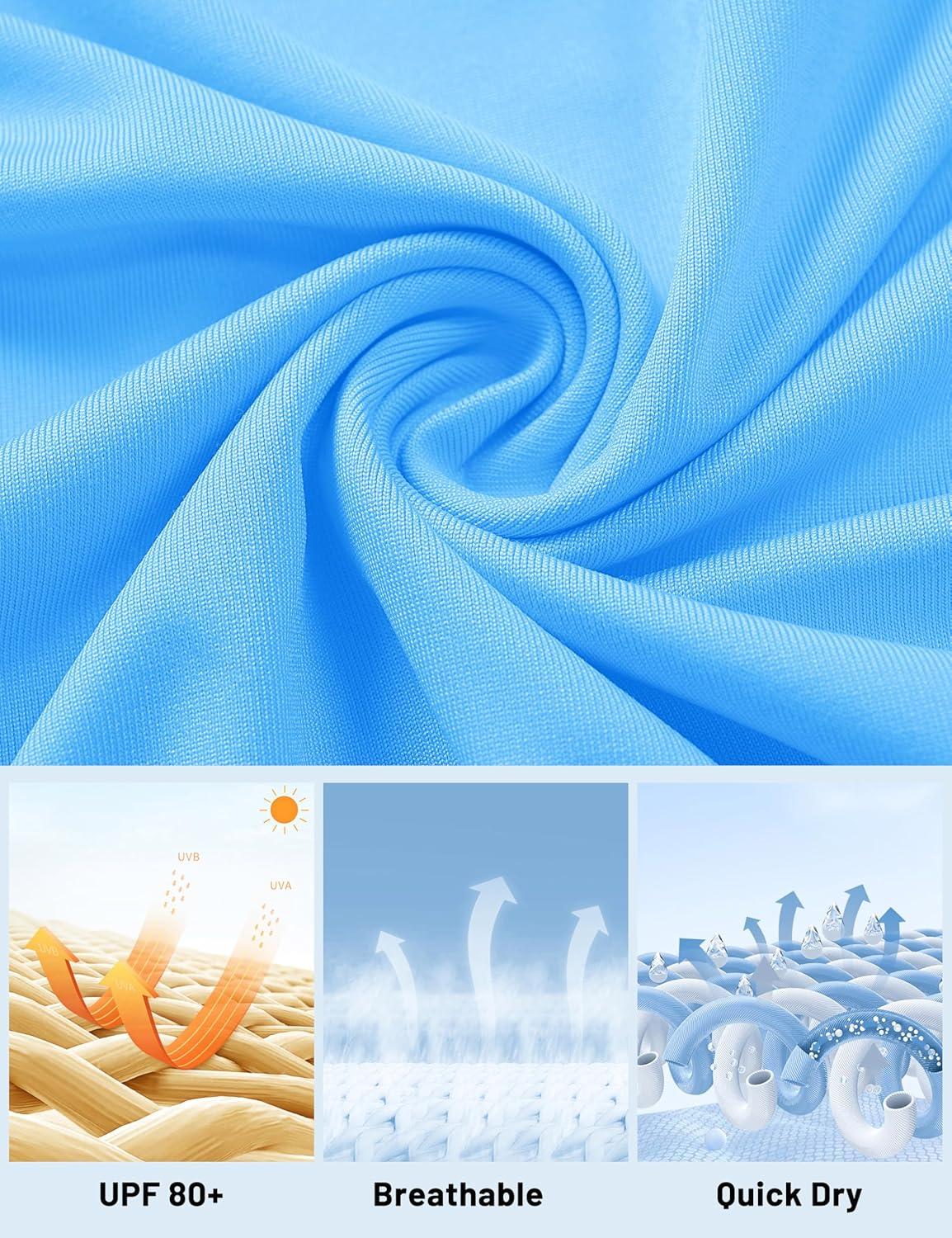 imageMAGCOMSEN Womens Long Sleeve Shirts UPF 80 Quick Dry Athletic Workout Tee Shirts with Thumb Holes Rash Guard Swim TopsBlue