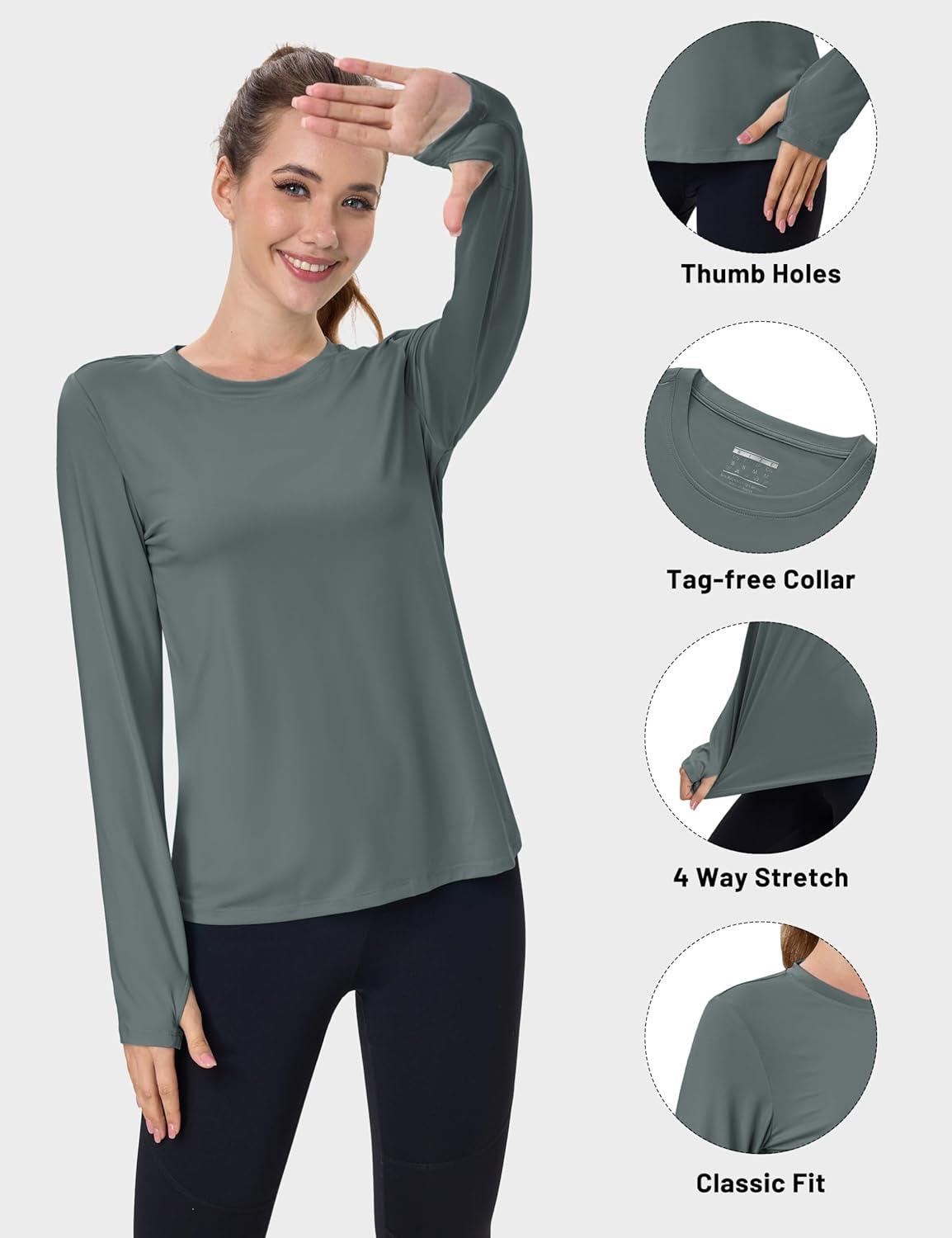 imageMAGCOMSEN Womens Long Sleeve Shirts UPF 80 Quick Dry Athletic Workout Tee Shirts with Thumb Holes Rash Guard Swim TopsDark Grey