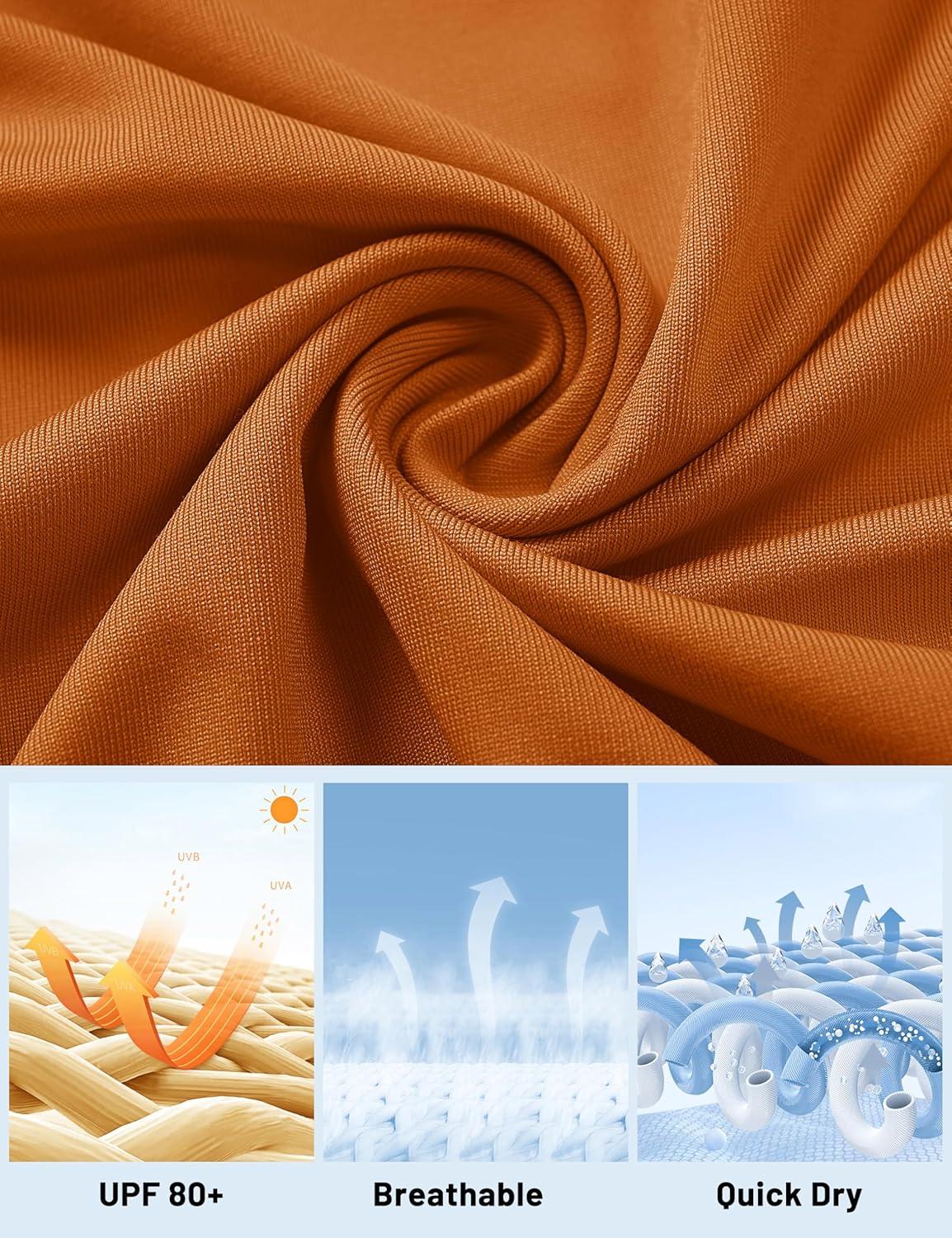 imageMAGCOMSEN Womens Long Sleeve Shirts UPF 80 Quick Dry Athletic Workout Tee Shirts with Thumb Holes Rash Guard Swim TopsDark Orange