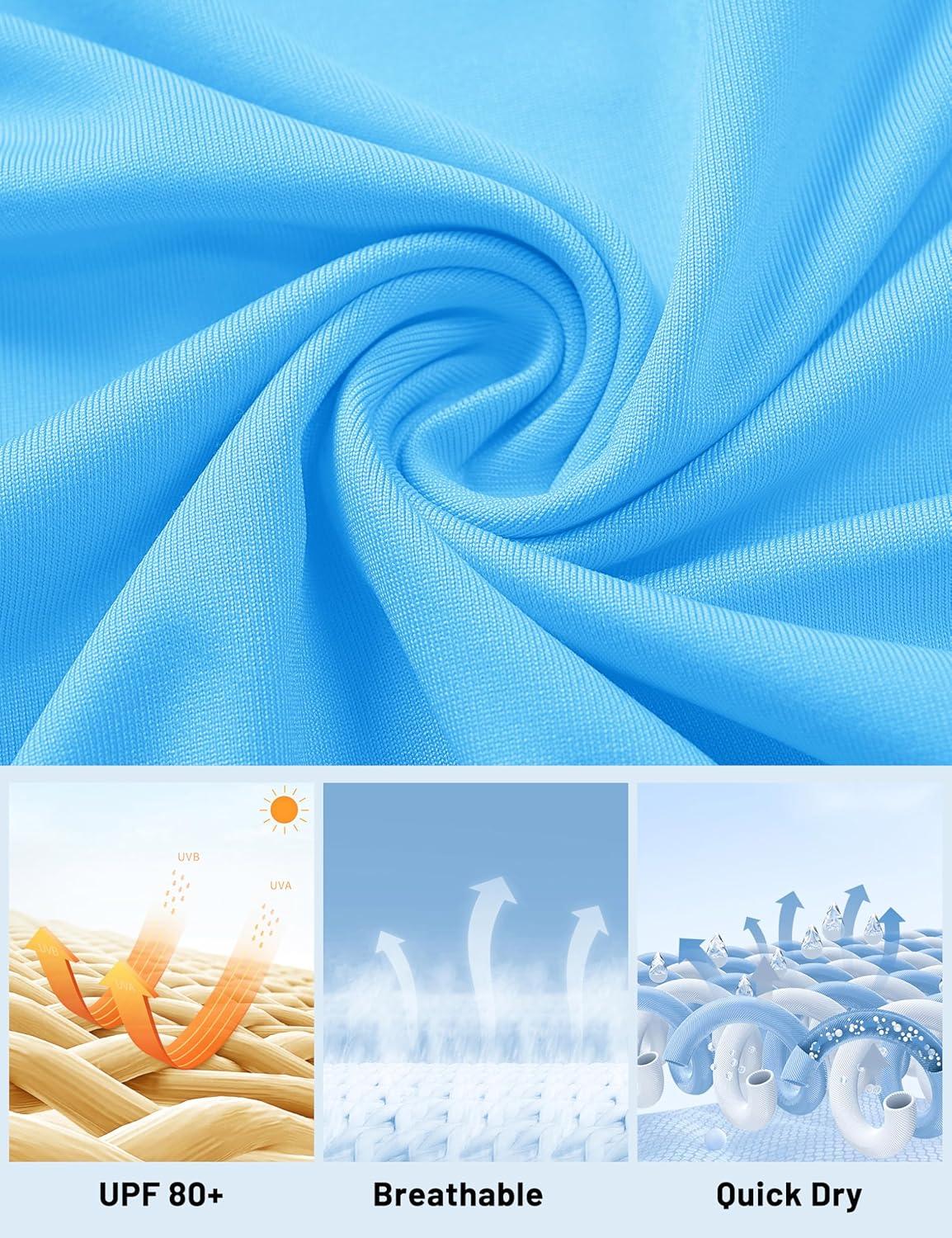 imageMAGCOMSEN Womens Long Sleeve Shirts UPF 80 Quick Dry Athletic Workout Tee Shirts with Thumb Holes Rash Guard Swim TopsIce Blue