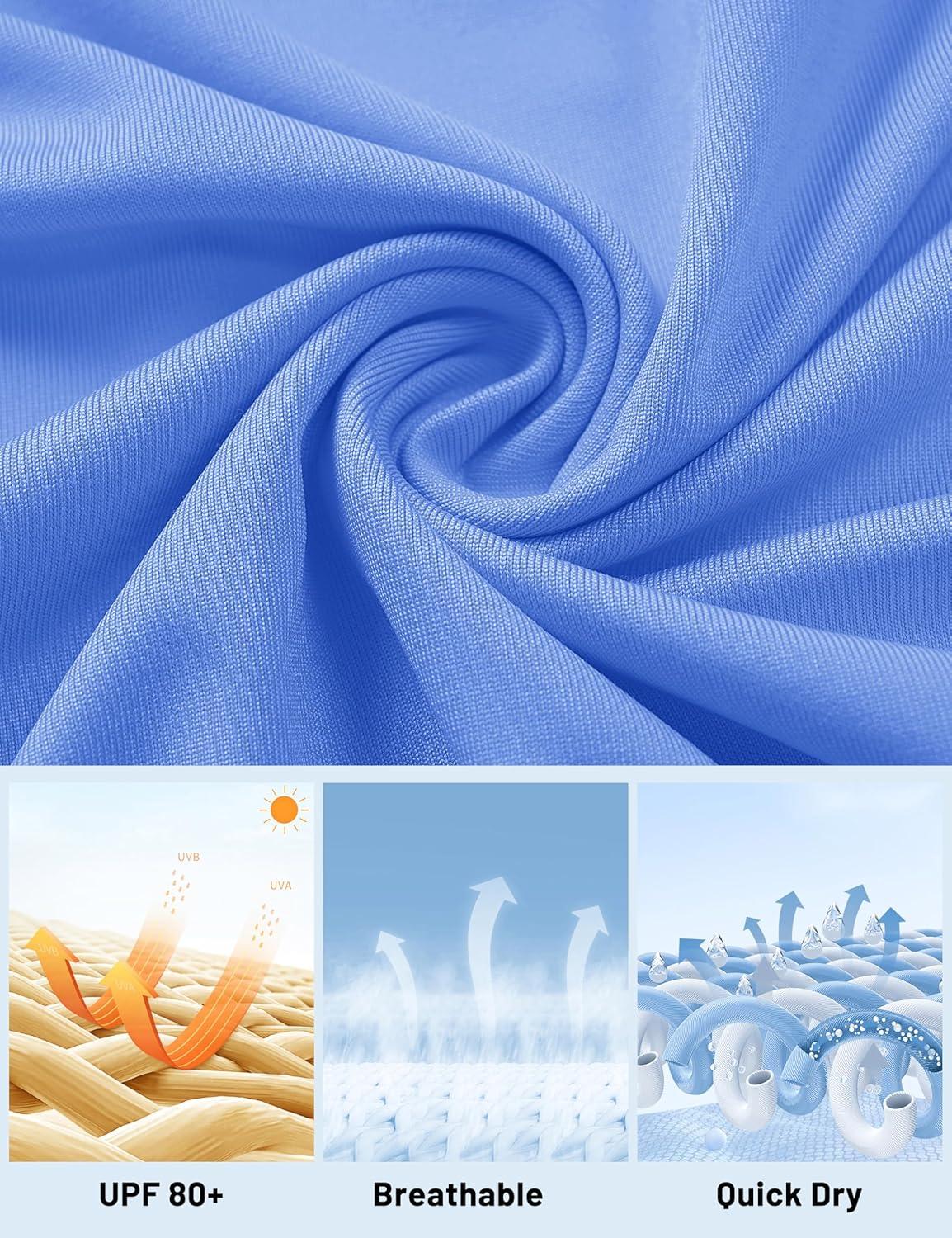 imageMAGCOMSEN Womens Long Sleeve Shirts UPF 80 Quick Dry Athletic Workout Tee Shirts with Thumb Holes Rash Guard Swim TopsLightblue