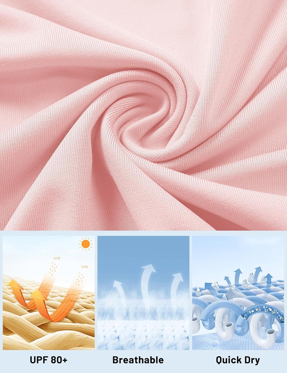 imageMAGCOMSEN Womens Long Sleeve Shirts UPF 80 Quick Dry Athletic Workout Tee Shirts with Thumb Holes Rash Guard Swim TopsLightpink