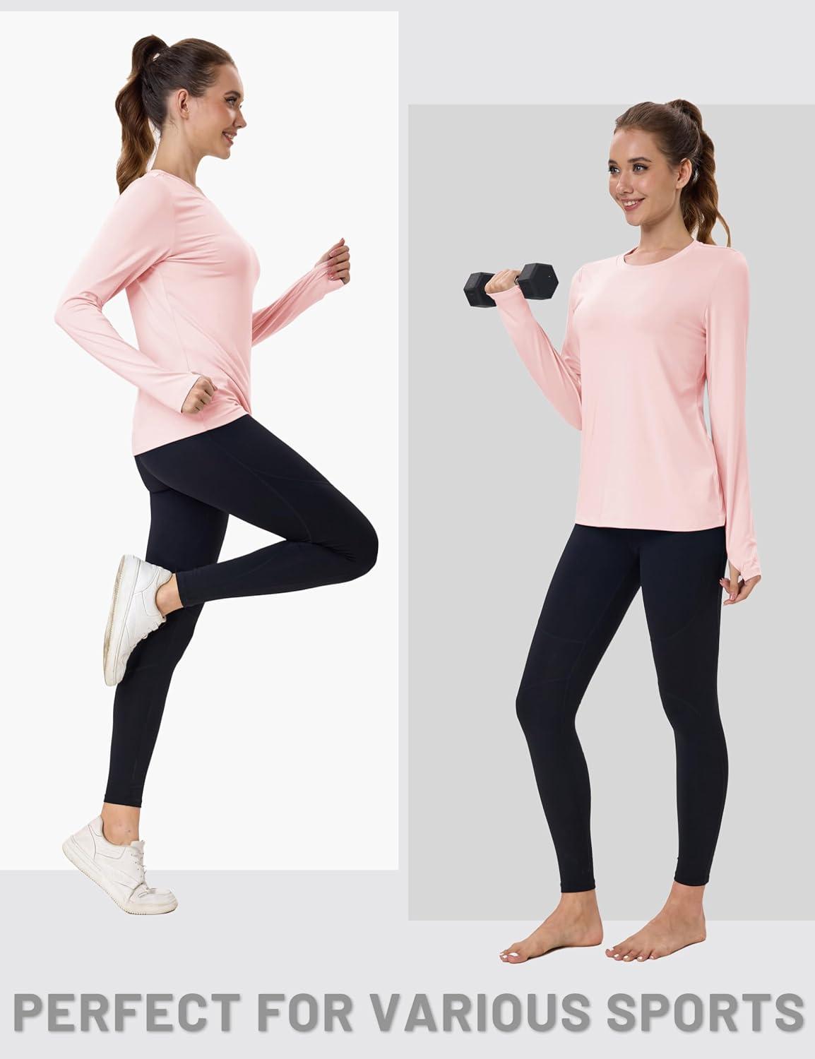 imageMAGCOMSEN Womens Long Sleeve Shirts UPF 80 Quick Dry Athletic Workout Tee Shirts with Thumb Holes Rash Guard Swim TopsLightpink