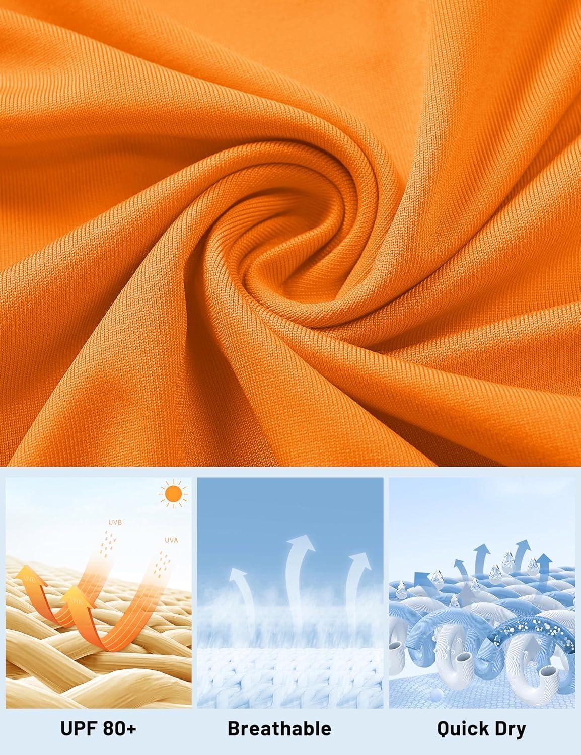 imageMAGCOMSEN Womens Long Sleeve Shirts UPF 80 Quick Dry Athletic Workout Tee Shirts with Thumb Holes Rash Guard Swim TopsNeon Orange