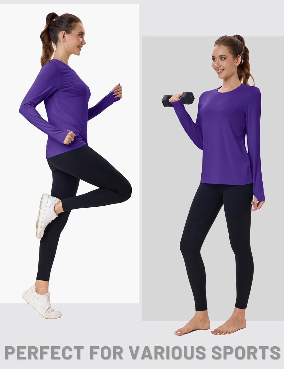 imageMAGCOMSEN Womens Long Sleeve Shirts UPF 80 Quick Dry Athletic Workout Tee Shirts with Thumb Holes Rash Guard Swim TopsPurple