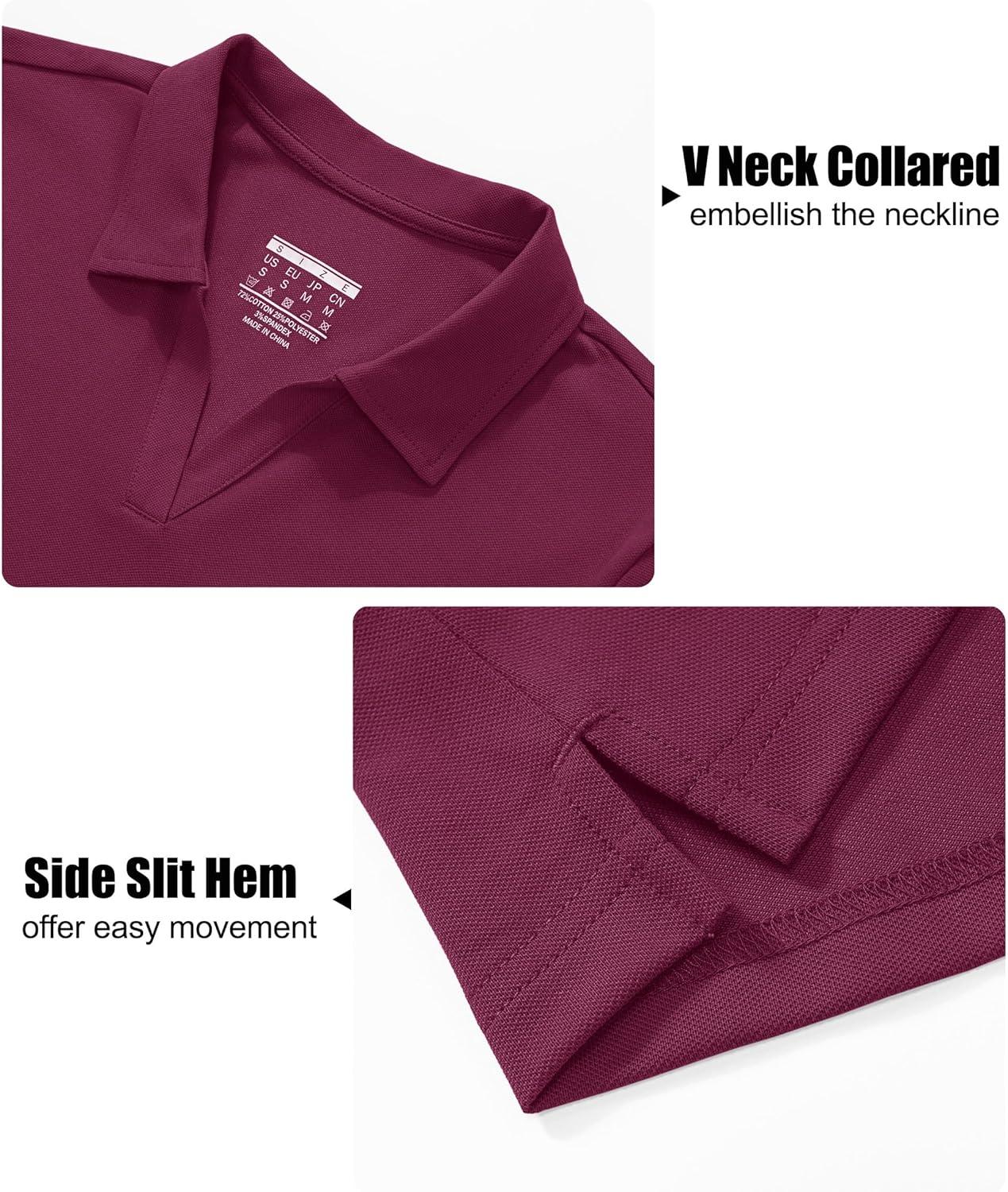 imageMAGCOMSEN Womens Polo Shirts Cotton Short Sleeve VNeck Collared Tops Golf Shirt Work Casual Summer TeeBurgundy