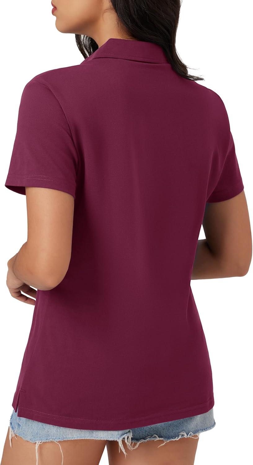imageMAGCOMSEN Womens Polo Shirts Cotton Short Sleeve VNeck Collared Tops Golf Shirt Work Casual Summer TeeBurgundy