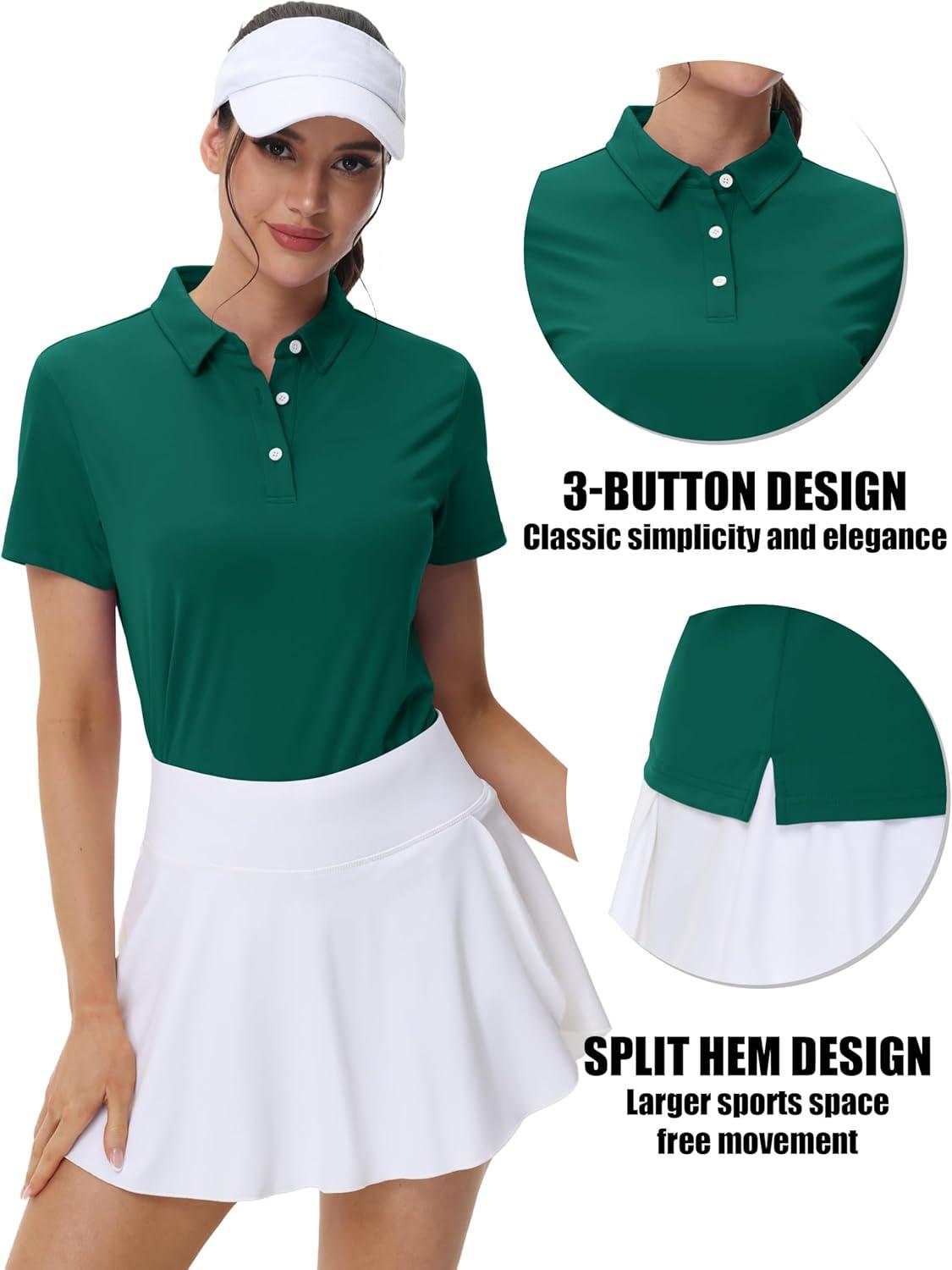 imageMAGCOMSEN Womens Polo Shirts Cotton Short Sleeve VNeck Collared Tops Golf Shirt Work Casual Summer TeeEmerald Green