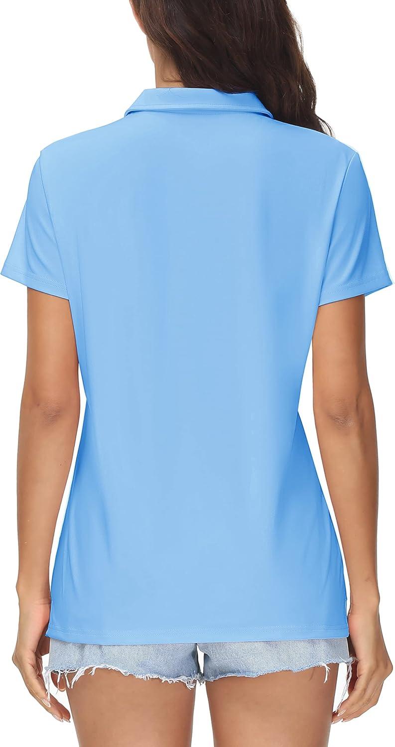 imageMAGCOMSEN Womens Polo Shirts Cotton Short Sleeve VNeck Collared Tops Golf Shirt Work Casual Summer TeeFalls Blue