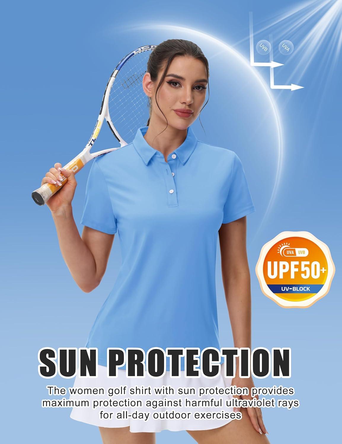 imageMAGCOMSEN Womens Polo Shirts Cotton Short Sleeve VNeck Collared Tops Golf Shirt Work Casual Summer TeeFalls Blue