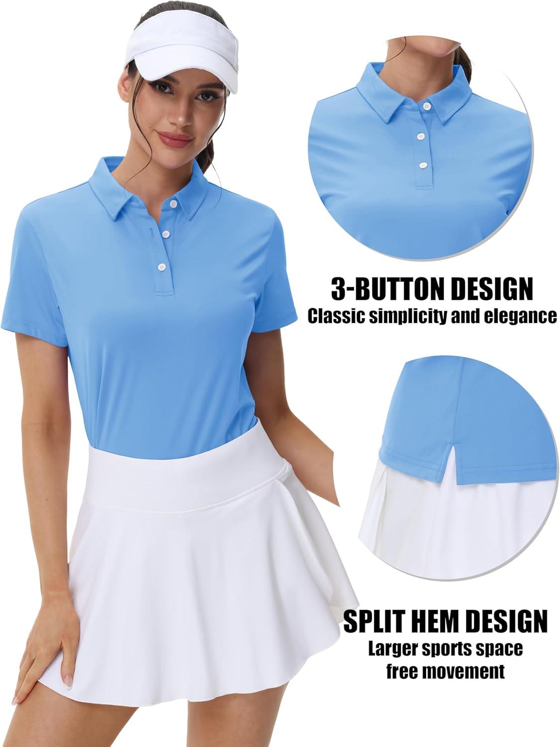 imageMAGCOMSEN Womens Polo Shirts Cotton Short Sleeve VNeck Collared Tops Golf Shirt Work Casual Summer TeeFalls Blue