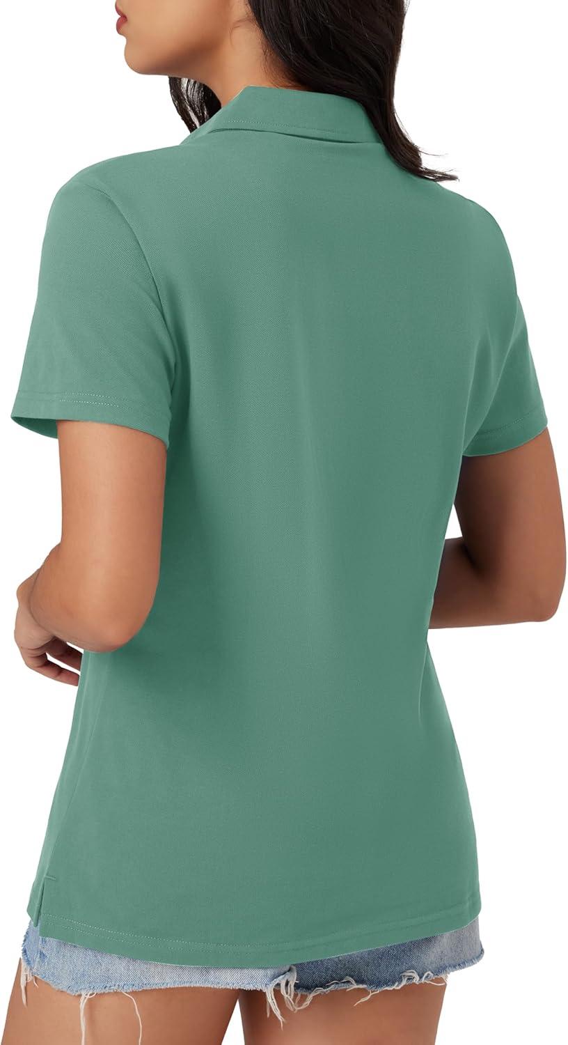 imageMAGCOMSEN Womens Polo Shirts Cotton Short Sleeve VNeck Collared Tops Golf Shirt Work Casual Summer TeeFerngreen
