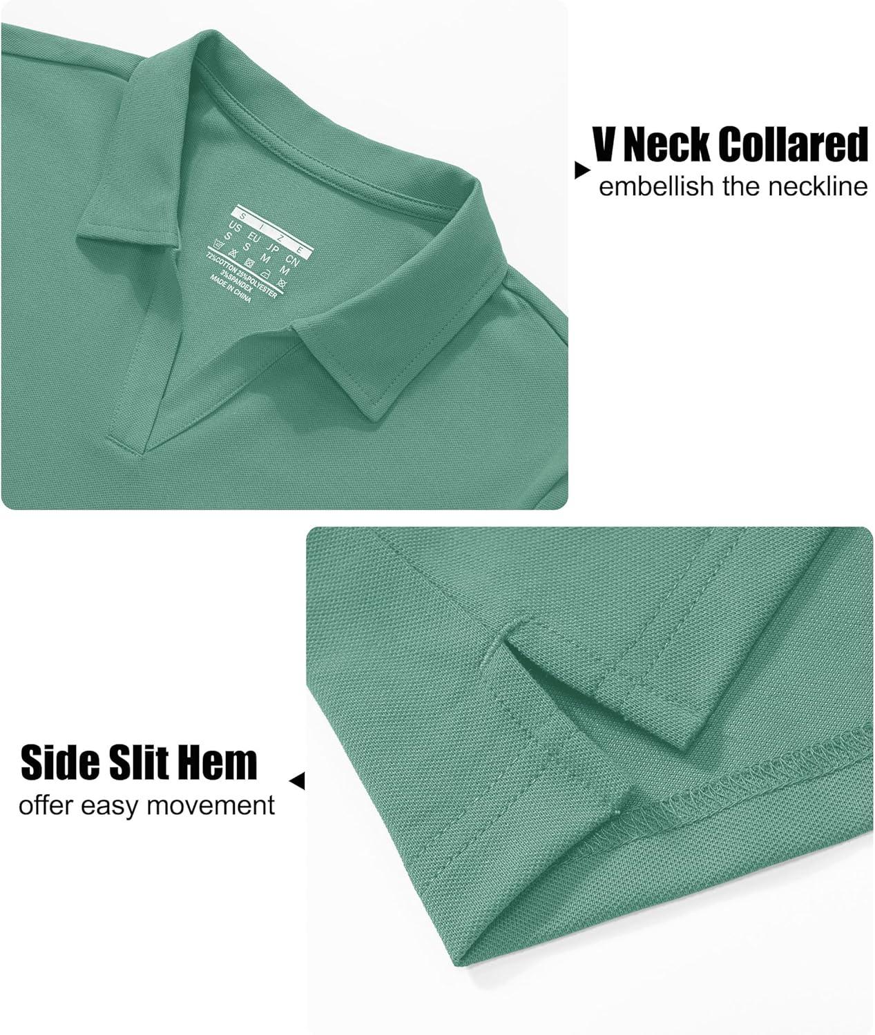 imageMAGCOMSEN Womens Polo Shirts Cotton Short Sleeve VNeck Collared Tops Golf Shirt Work Casual Summer TeeFerngreen