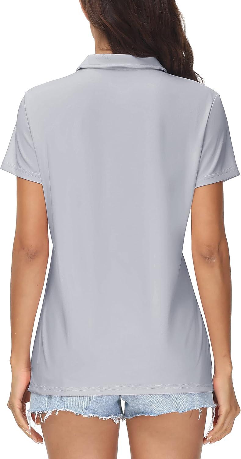 imageMAGCOMSEN Womens Polo Shirts Cotton Short Sleeve VNeck Collared Tops Golf Shirt Work Casual Summer TeeLight Grey