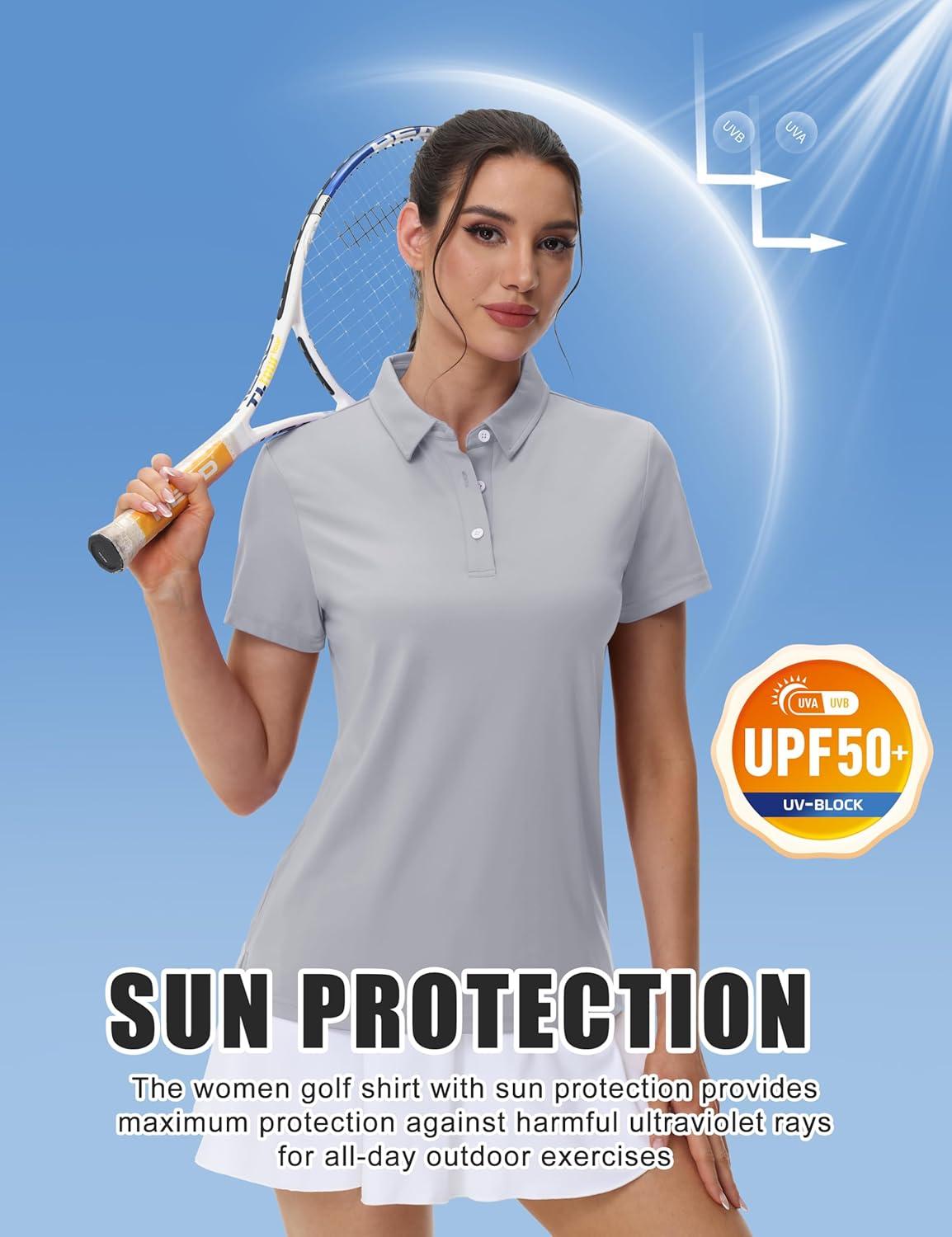 imageMAGCOMSEN Womens Polo Shirts Cotton Short Sleeve VNeck Collared Tops Golf Shirt Work Casual Summer TeeLight Grey