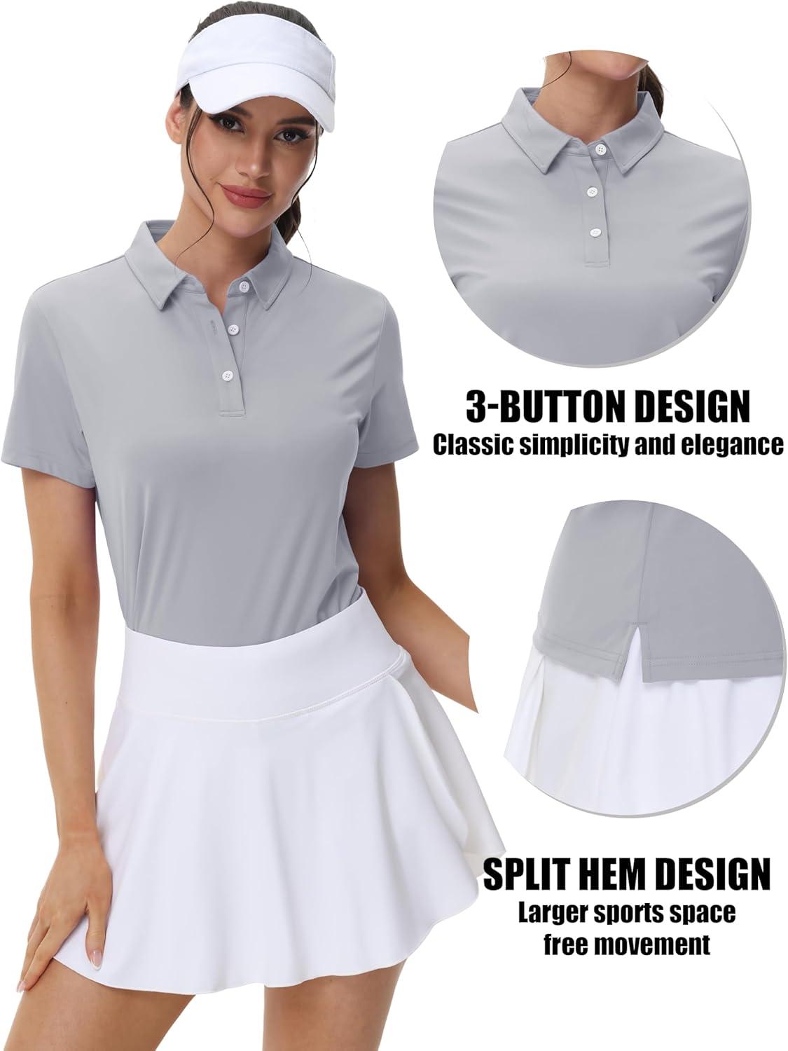 imageMAGCOMSEN Womens Polo Shirts Cotton Short Sleeve VNeck Collared Tops Golf Shirt Work Casual Summer TeeLight Grey