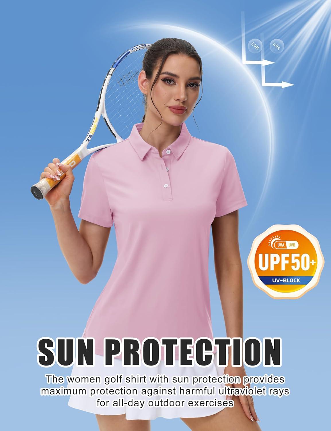 imageMAGCOMSEN Womens Polo Shirts Cotton Short Sleeve VNeck Collared Tops Golf Shirt Work Casual Summer TeeLight Pink
