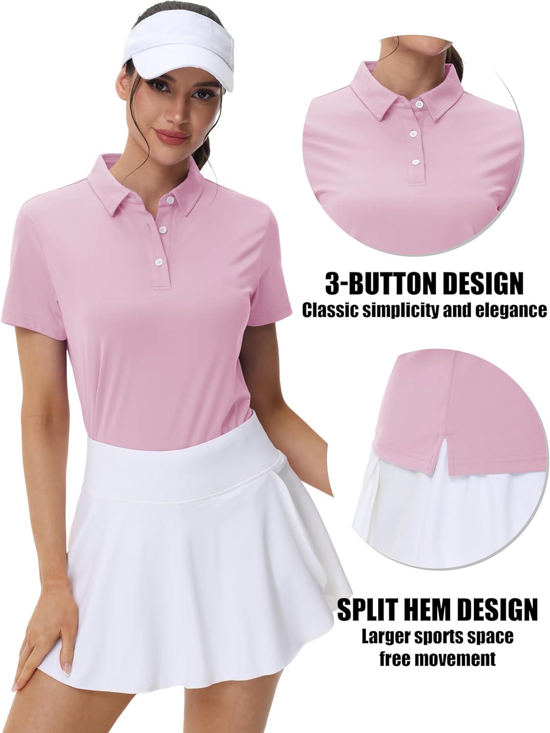 imageMAGCOMSEN Womens Polo Shirts Cotton Short Sleeve VNeck Collared Tops Golf Shirt Work Casual Summer TeeLight Pink