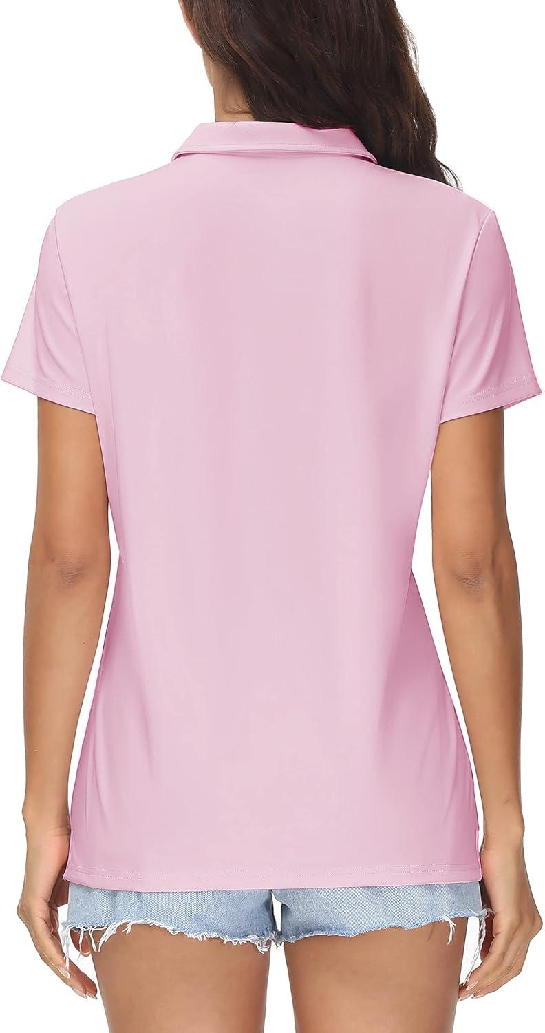 imageMAGCOMSEN Womens Polo Shirts Cotton Short Sleeve VNeck Collared Tops Golf Shirt Work Casual Summer TeeLight Pink