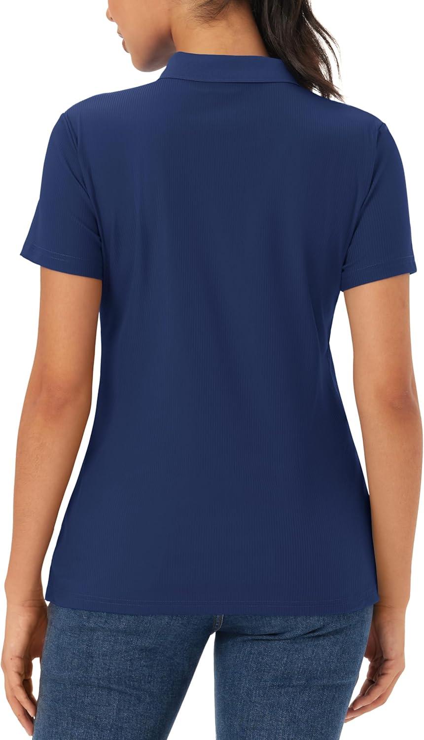 imageMAGCOMSEN Womens Polo Shirts Cotton Short Sleeve VNeck Collared Tops Golf Shirt Work Casual Summer TeeNavy