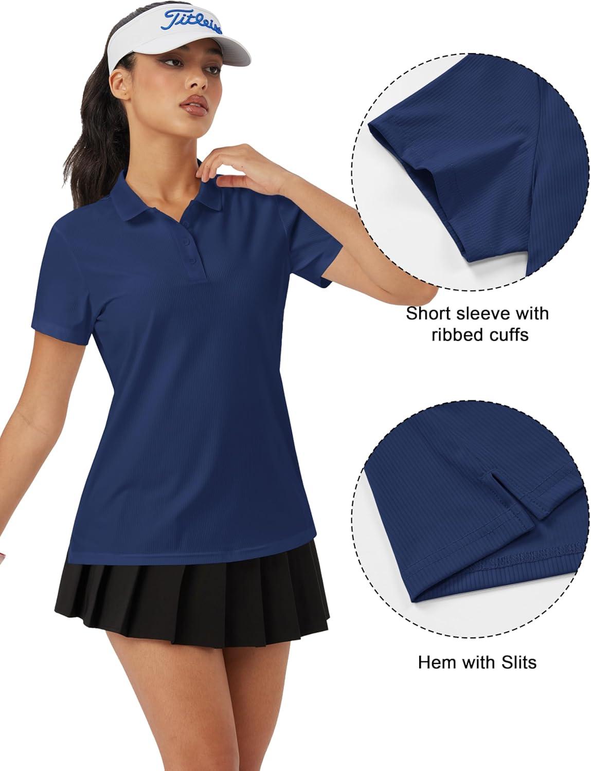 imageMAGCOMSEN Womens Polo Shirts Cotton Short Sleeve VNeck Collared Tops Golf Shirt Work Casual Summer TeeNavy