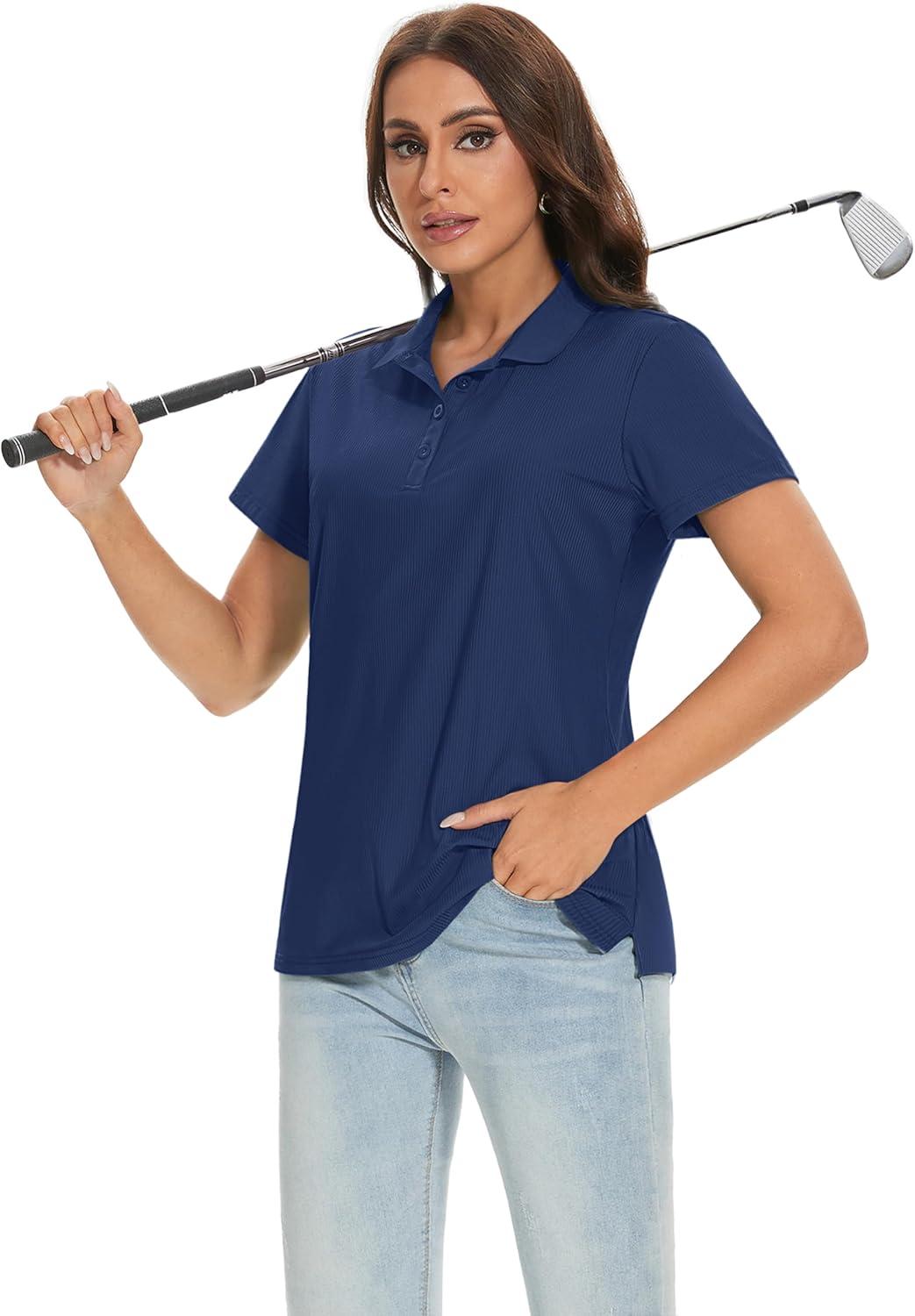 imageMAGCOMSEN Womens Polo Shirts Cotton Short Sleeve VNeck Collared Tops Golf Shirt Work Casual Summer TeeNavy